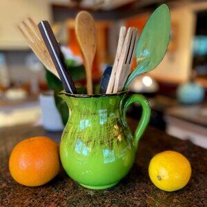 Vintage Glazed Green Terracotta Farmhouse Pitcher